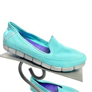 Crocs Women's Turquoise Blue Stretch Sole Skimmer Flats Shoes Size 6